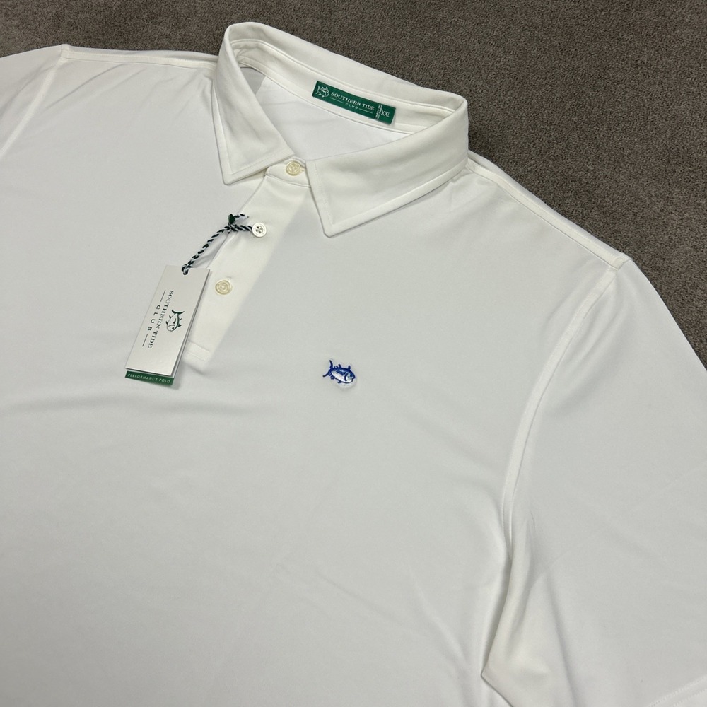 NEW Southern Tide Club Polo Shirt Mens 2XL White Performance Wicking Stretch UV